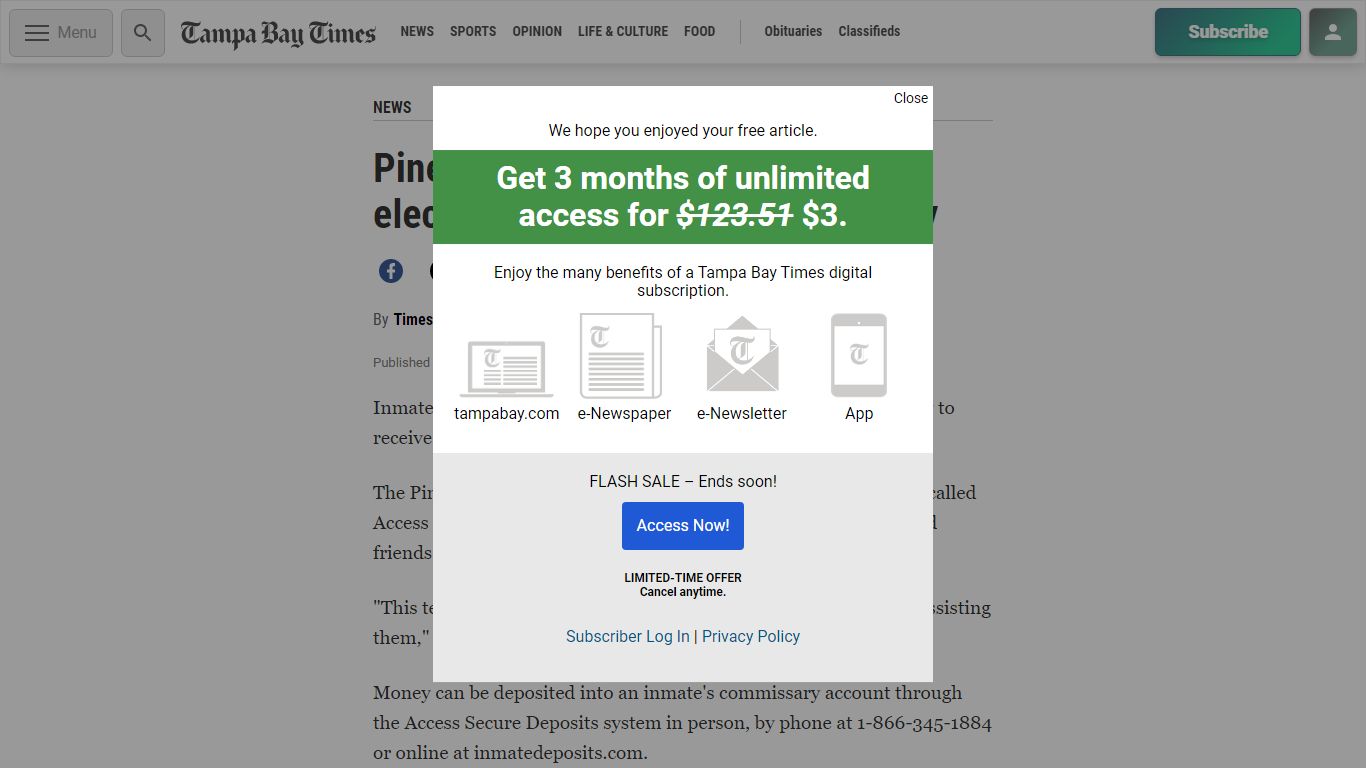 Pinellas jail inmates can get electronic deposits for commissary