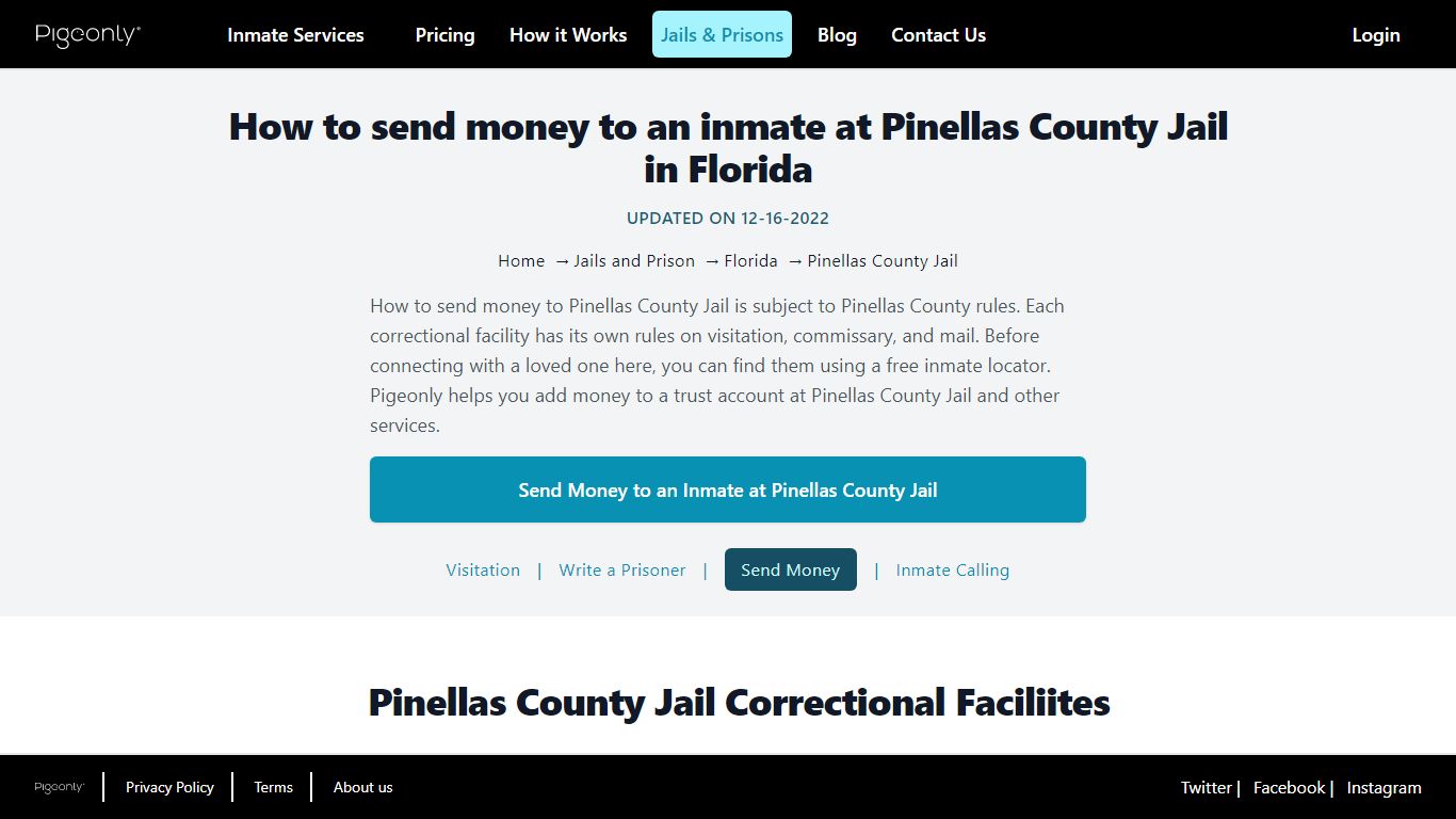 Send Money to Inmate Pinellas County Jail, Florida | Pigeonly